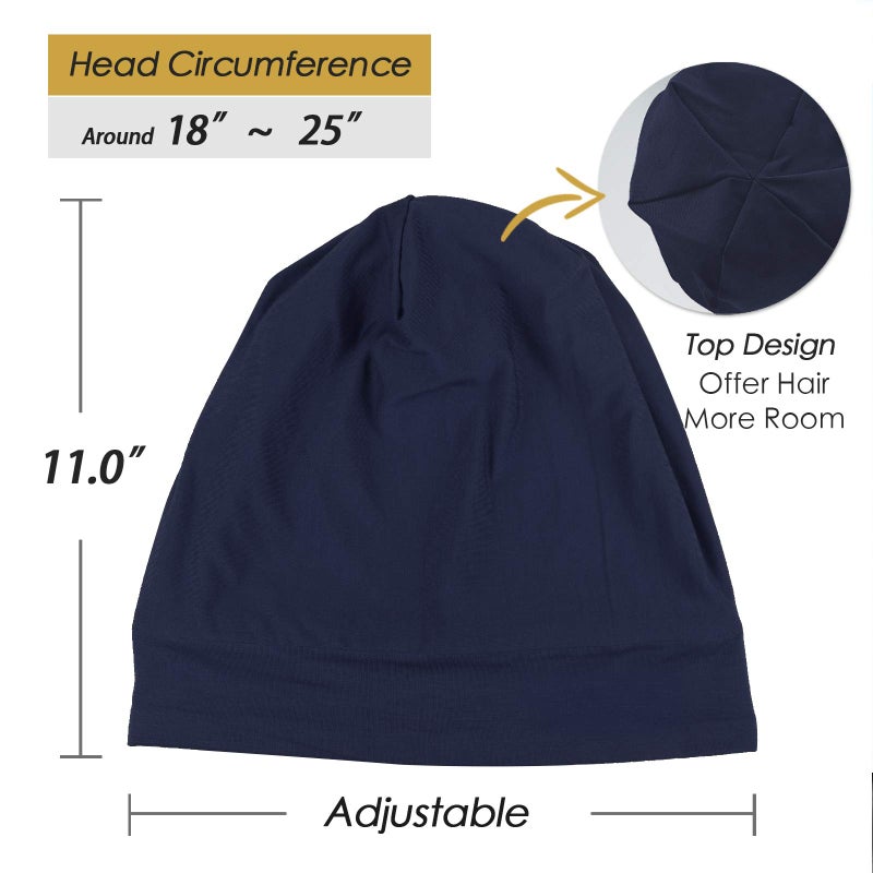 FocusCare Frizzy Hair Headwear Cap Elastic Sleep Bonnet Gifts for Women with Curly Navy - Image 5